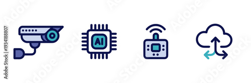 Modern edge computing and AI chip icons – Great for hardware manufacturing ads, AI research, or web design.