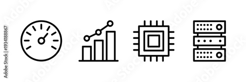 Minimal GPU and server benchmark icons – Ideal for hardware performance blogs, AI training, or dev tool UI.
