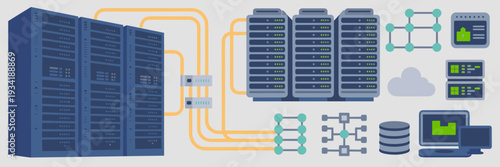 Data center power grid and node icons – Great for electrical engineering, industrial tech, or enterprise IT.