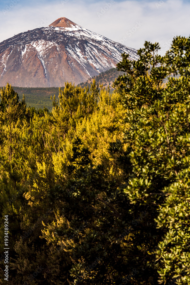 Fototapeta premium Paisaje con el pico del Teide y nubes en la isla de Tenerife
