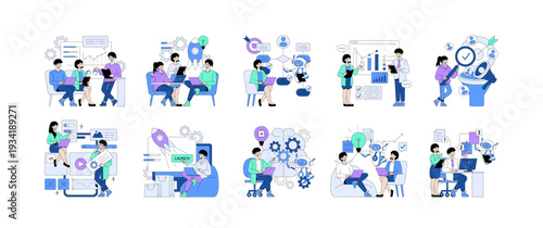 Collaborative Teamwork and Technology Vector Illustration