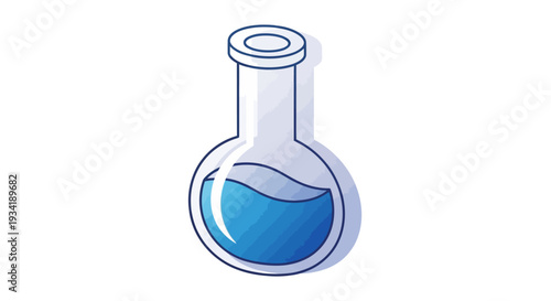Cartoon-style lab flask containing blue liquid, perfect for science or educational visuals