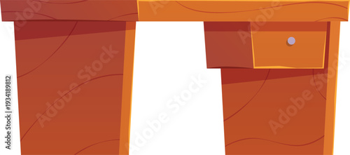 A classic brown desk with a drawer and wood texture.