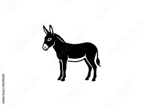 A black and white illustration of a donkey standing on all fours isolated on transparent background, isolated on white background, Vector