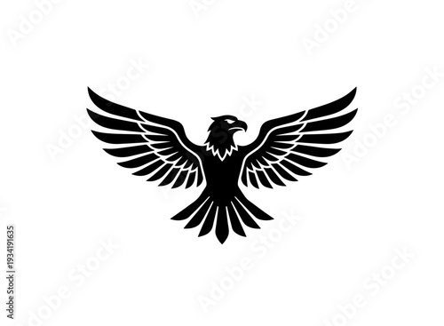 A majestic black eagle with its wings spread wide in a display of power and freedom. isolated on transparent background, isolated on white background, Vector
