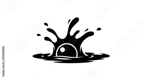 Stylized Black and White Water Splash Illustration with Droplets.