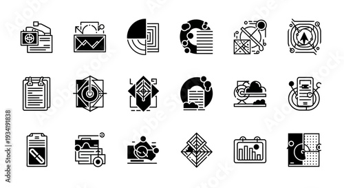 Data analysis icons set, business intelligence concept