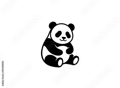 A charming black and white panda sitting comfortably in a relaxed pose isolated on transparent background, isolated on white background, Vector
