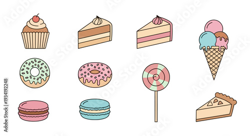 A Delightful Assortment of Sweet Treats, Cakes, and Confections on a White Background