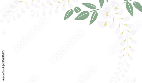 白藤の花が上から下がるフラットフレーム｜春・初夏の和風ベクター（背景透過）