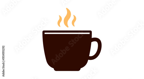 A minimalistic illustration of a steaming cup of coffee in a graphic design