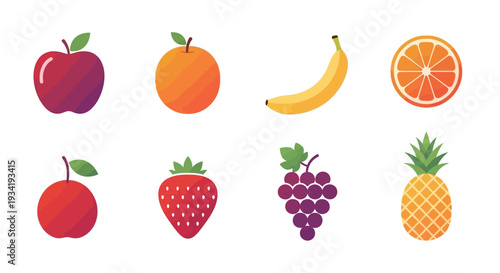 A vibrant assortment of various fruits displayed in a colorful and appealing graphic format