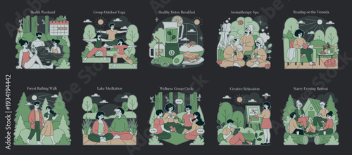 Wellness and Relaxation Activities Vector Illustration Set
