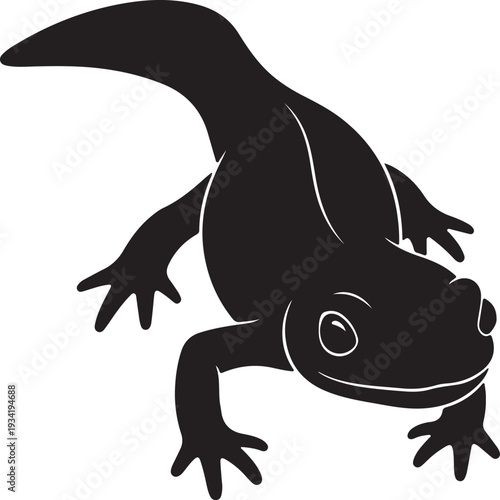 Black silhouette of a salamander or newt, viewed from above, with a simple graphic style.