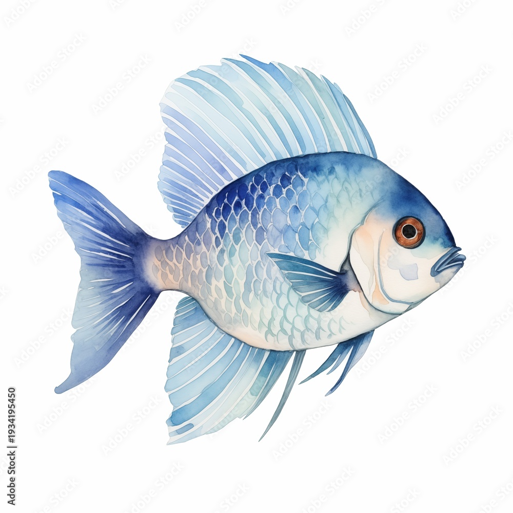 Fototapeta premium Watercolor image of fish on a white background.