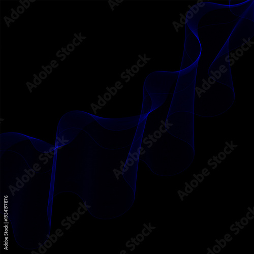 Abstract dark blue wave of thin lines, elegant digital ribbon on black background. eps 10