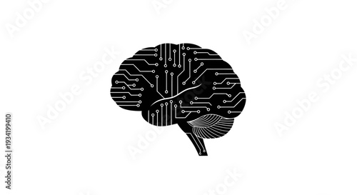 Digital Brain Illustration with Circuitry Elements