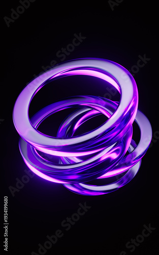 Transparent ring glass with vortex shape, 3d rendering.