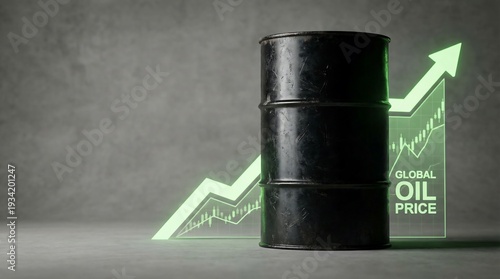 Wallpaper Mural Black Oil Barrel with Rising Financial Arrow – Global Oil Price Increase Concept Torontodigital.ca