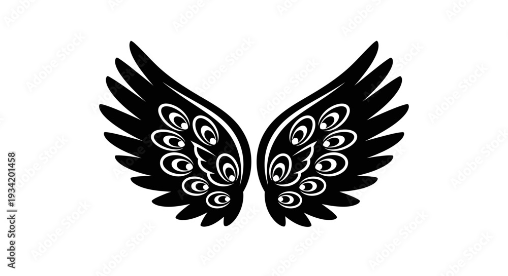 Obraz premium Ornate Black and White Wings Illustration for Graphic Design.