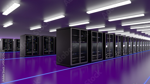 Server. Room servers data center. Backup, mining, hosting, mainframe, farm and computer rack with storage information. Server room data center. 3d render
