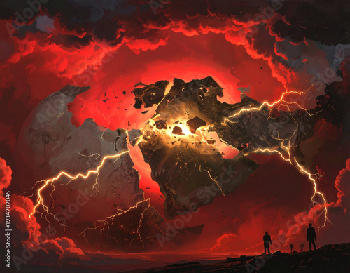 The world in war surreal conceptual illustration