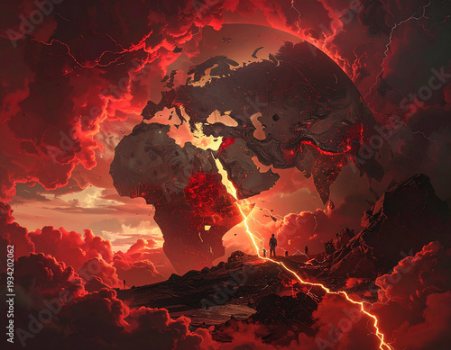 The world in war surreal conceptual illustration