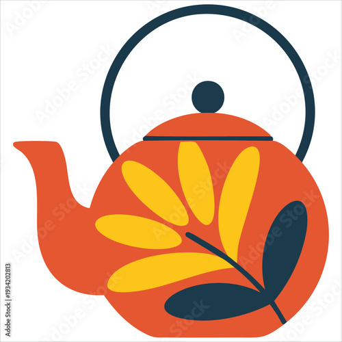 Teapot flat illustration on white background for tea time and kitchen concepts