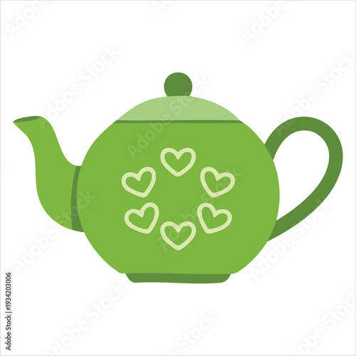 Green teapot flat illustration on white background for kitchen and tea concepts