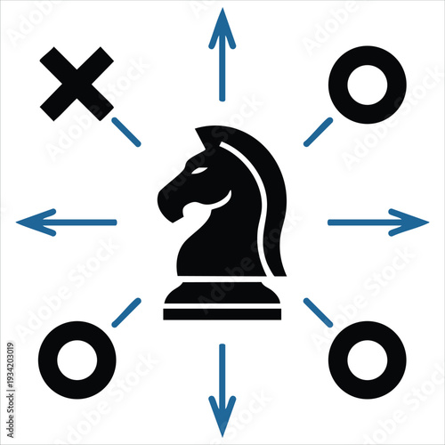 Black horse chess knight icon for strategy and tactic concepts vector illustration