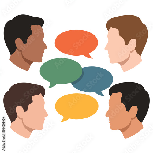 Social networks chat concept with businessmen and dialogue speech bubbles vector illustration