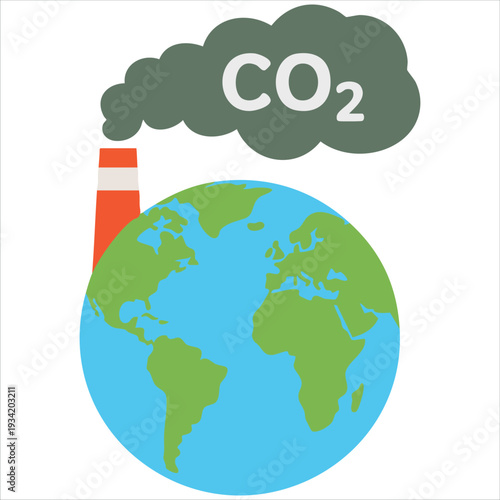Air pollution concept with earth and carbon dioxide smoke from a chimney vector illustration