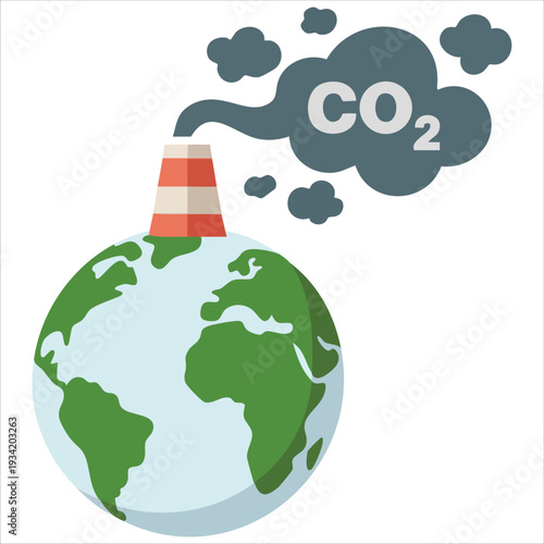 Earth with carbon dioxide smoke coming out of a chimney air pollution vector illustration