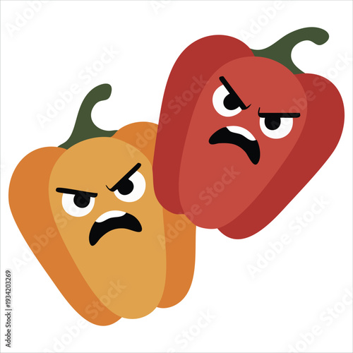 Funny vegetable peppers cartoon simple vector illustration isolated on white background