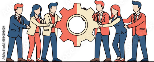 Business team working together with gear