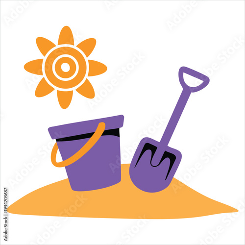 Vector illustration of a sand mountain shovel and baby bucket for beach play