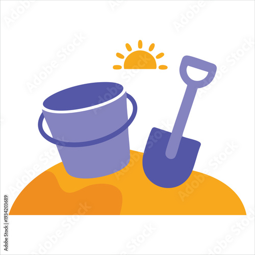 Children's beach toys sand mountain shovel and bucket clip art vector illustration