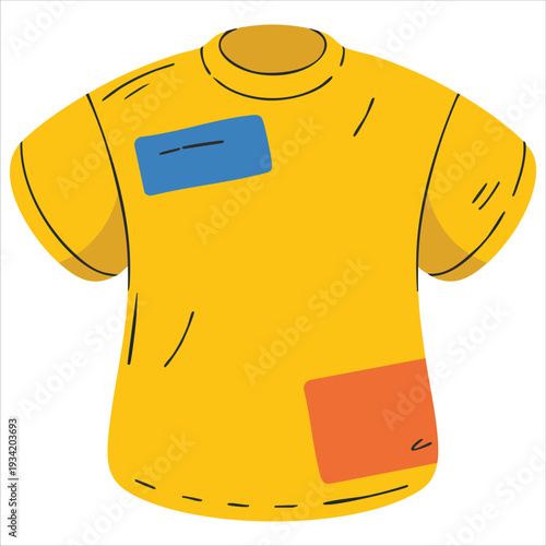 Torn patched and stitched t-shirt vector illustration on white background