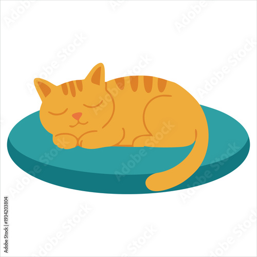 Autumn illustration with cartoon cute cat sleeping and leaves vector design