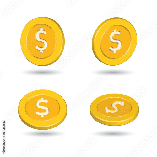 Golden coin dollar currency symbols set. Financial, economic, investment.