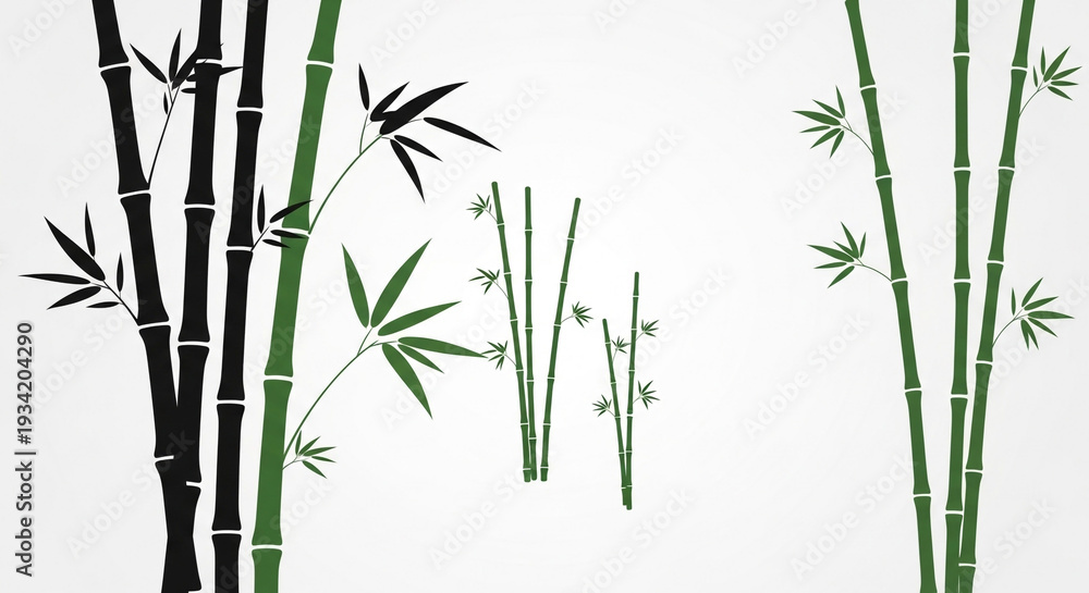 Fototapeta premium Bamboo stalks in black and green on white background