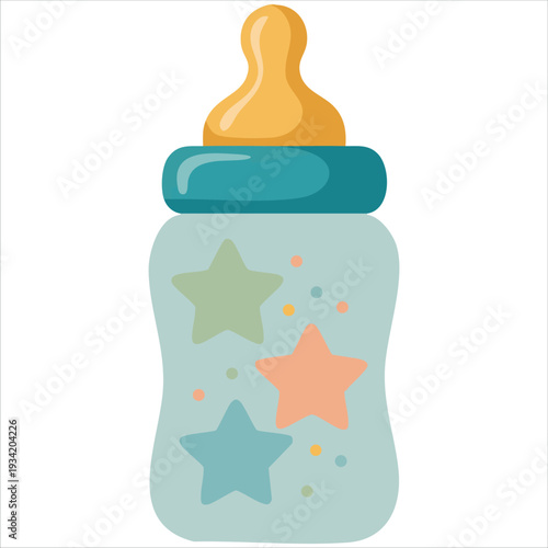Bild auf Leinwand Baby bottle with star shapes outlined in bold lines flat vector illustration