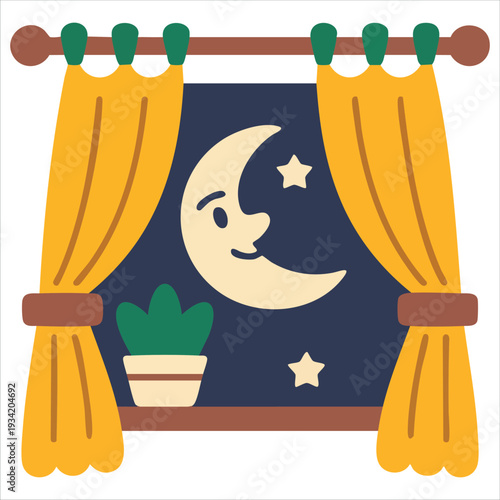 Nursery room at night with moon and stars in the window vector illustration