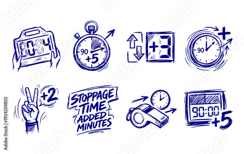 Added Time Indicator World Cup Soccer Championship Match Officiating Clock Vector Set
