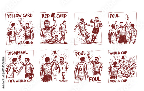 Yellow Red Cards World Cup Soccer Championship Match Officiating Penalty Discipline Vector Set