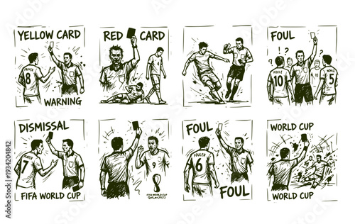 Yellow Red Cards World Cup Soccer Championship Match Officiating Penalty Discipline Vector Set