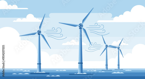 Offshore Wind Turbines Generating Clean Energy in a Blue Ocean