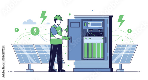 Worker Inspects Solar Energy Equipment for Sustainable Power Generation