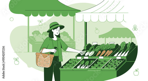 Woman Shopping for Fresh Produce at an Outdoor Farmers Market
