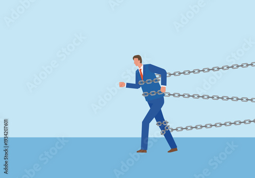 鎖に繋がれても進むビジネスマン